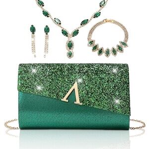 4 Pieces Purse Rhinestone Jewelry Set, Rhinestone Evening Bag Clutch Purses new